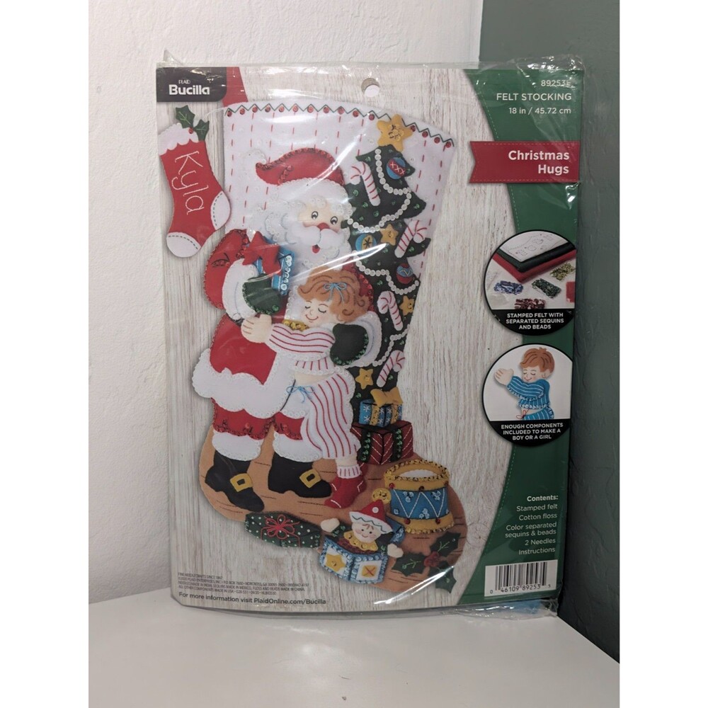 Bucilla Christmas Hugs Felt Applique Stocking Kit 89253E Santa 18" NIP